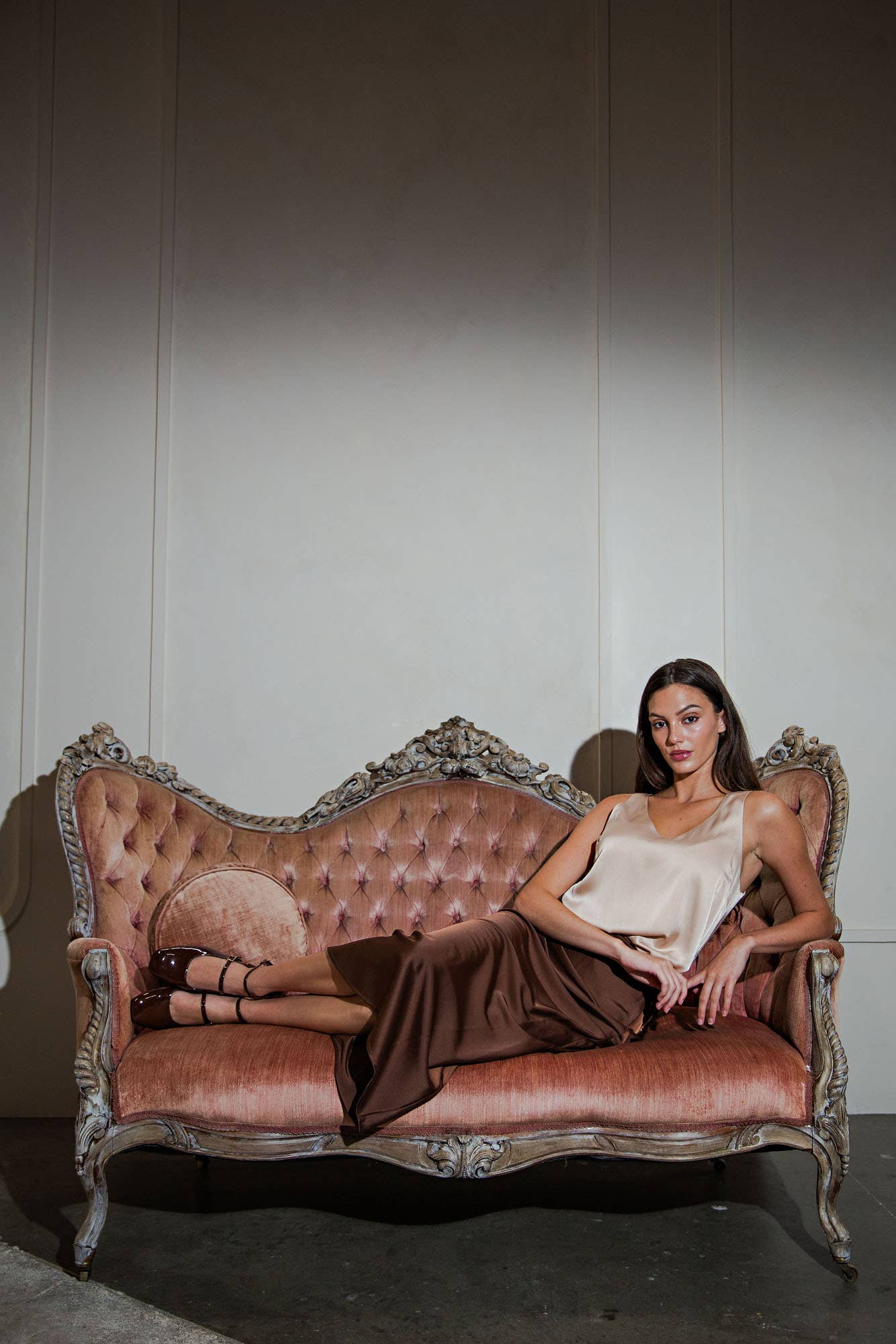 Satin Midi Skirt | Brown