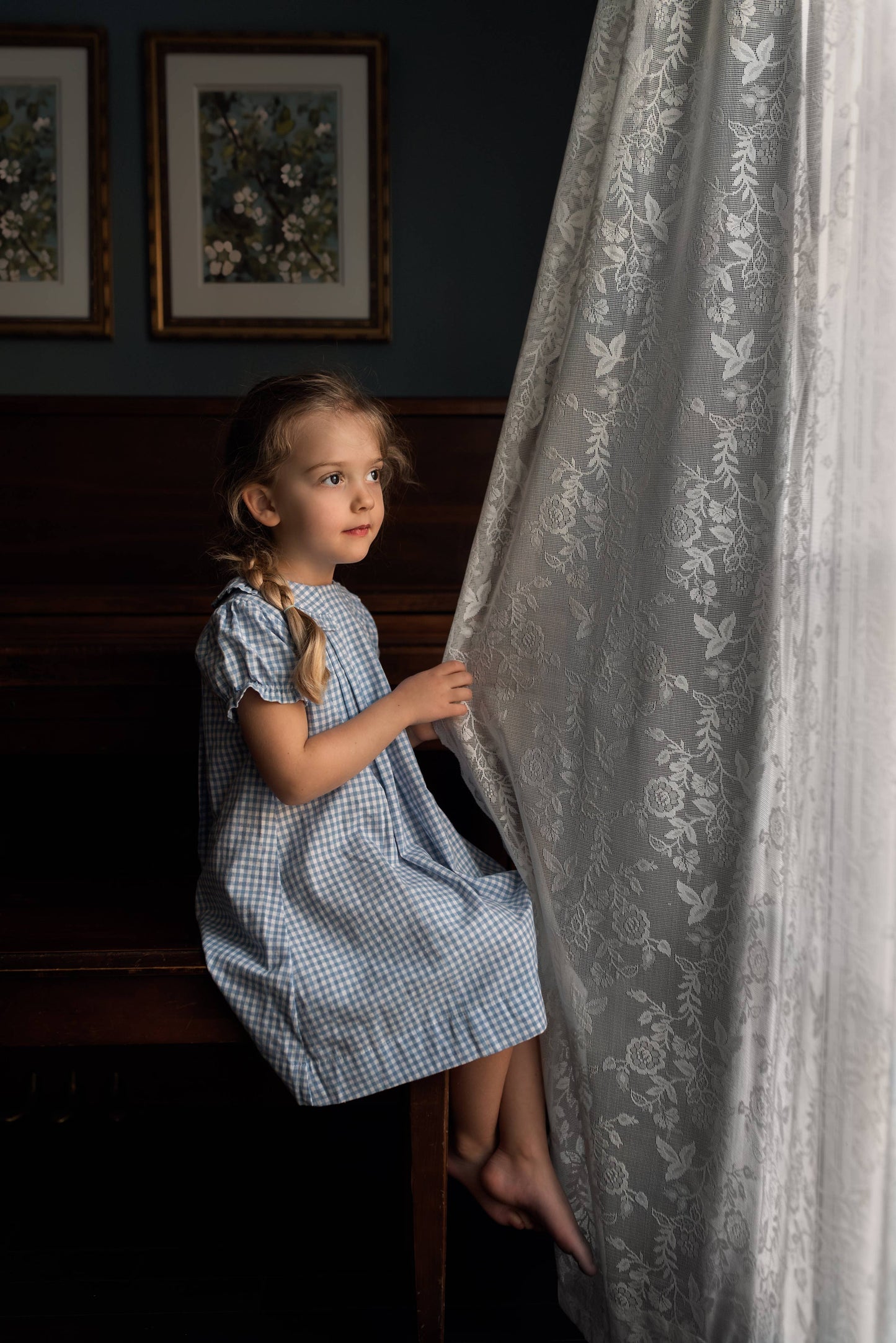 Light Blue Gingham Ruffle Collar Dress