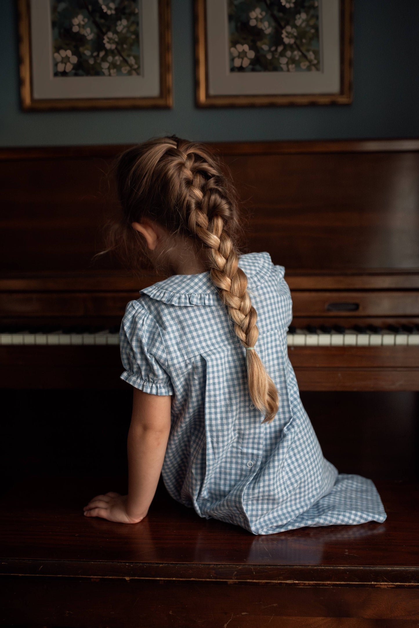 Light Blue Gingham Ruffle Collar Dress
