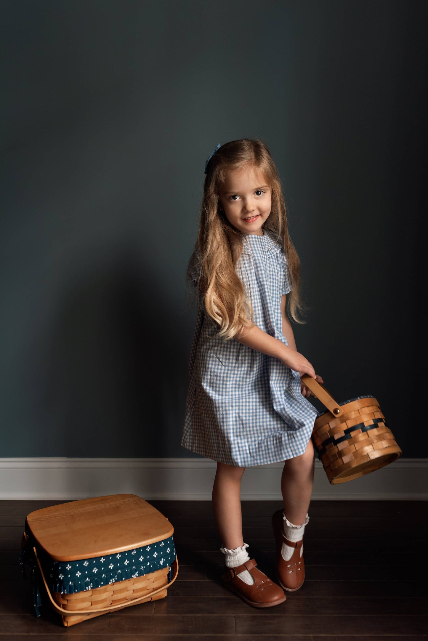 Light Blue Gingham Ruffle Collar Dress