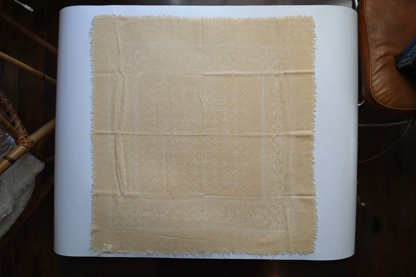 Oatmeal Classic Print Naturally Raw Silk Bandana | (white ink)