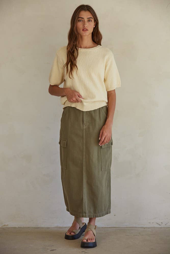 Knit Short Sleeve Sweater | Cream Yellow