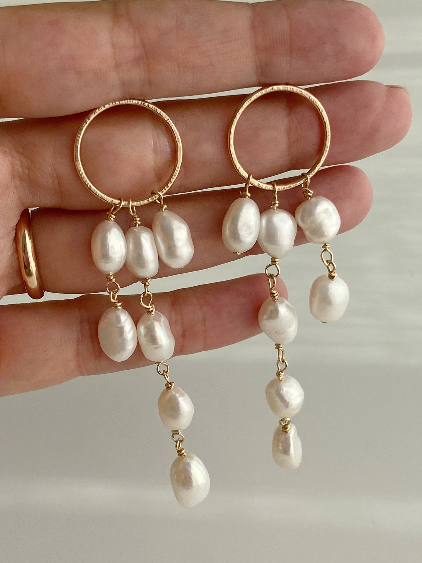 Freshwater baroque long multi pearl dangle earrings: 14K GOLD FILL