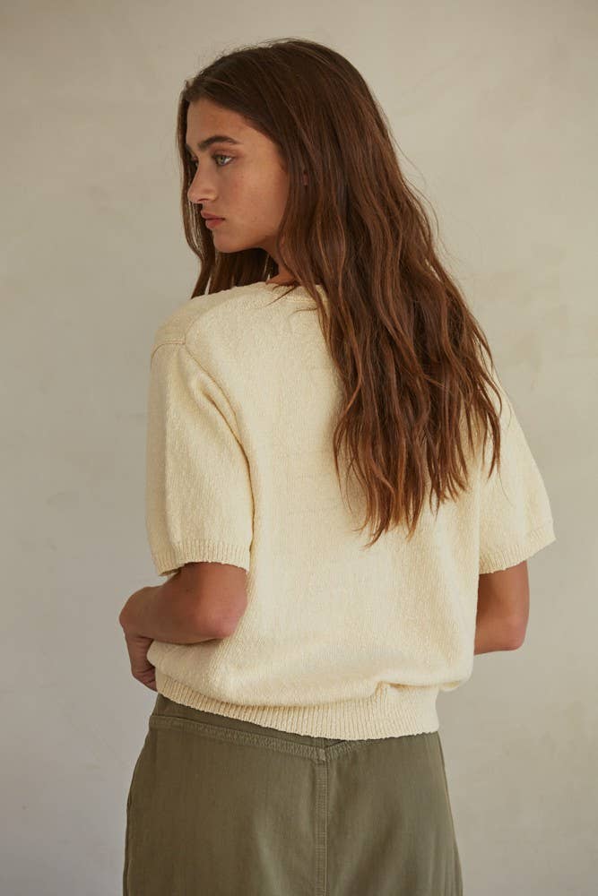 Knit Short Sleeve Sweater | Cream Yellow