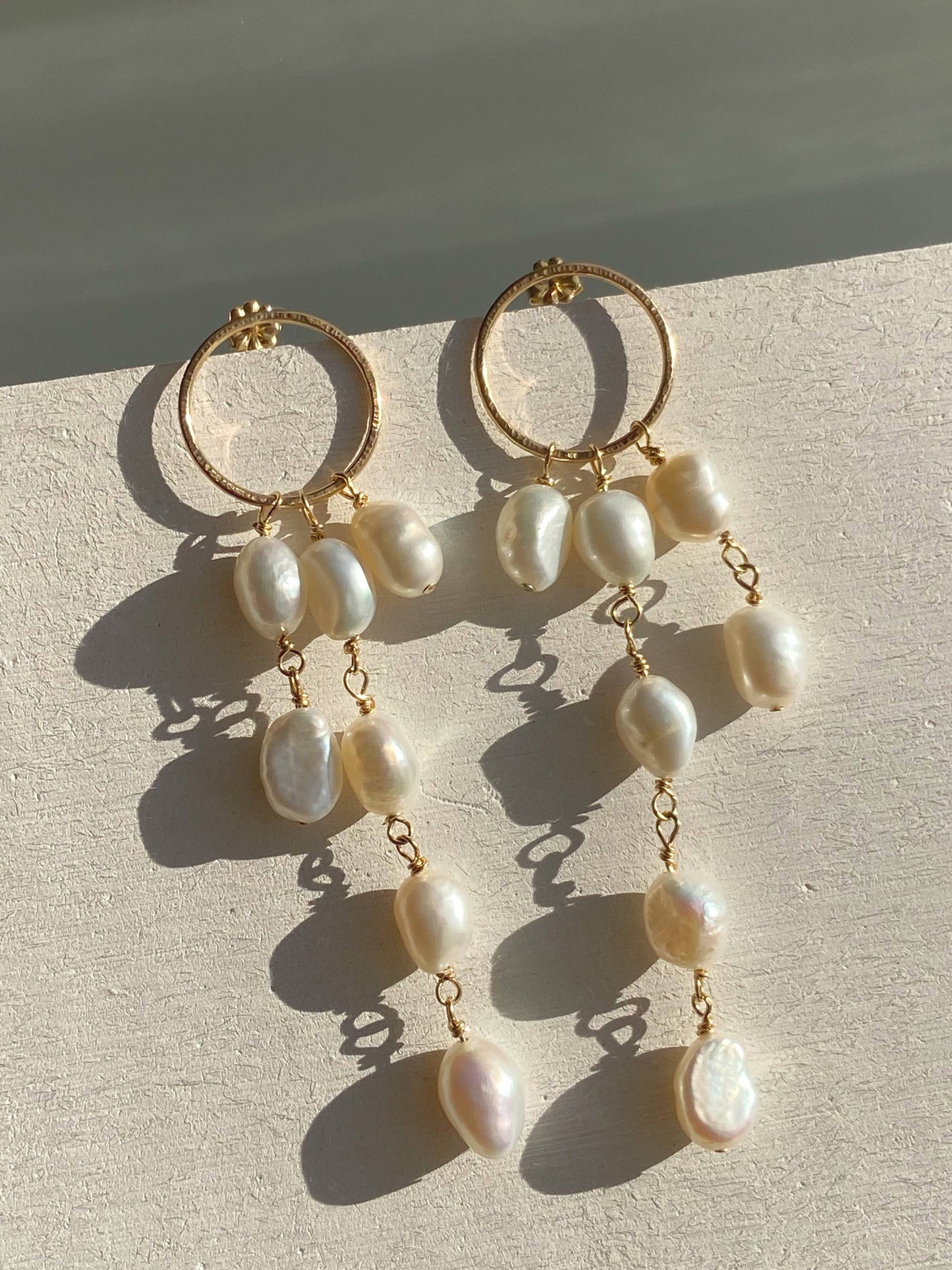 Freshwater baroque long multi pearl dangle earrings: 14K GOLD FILL