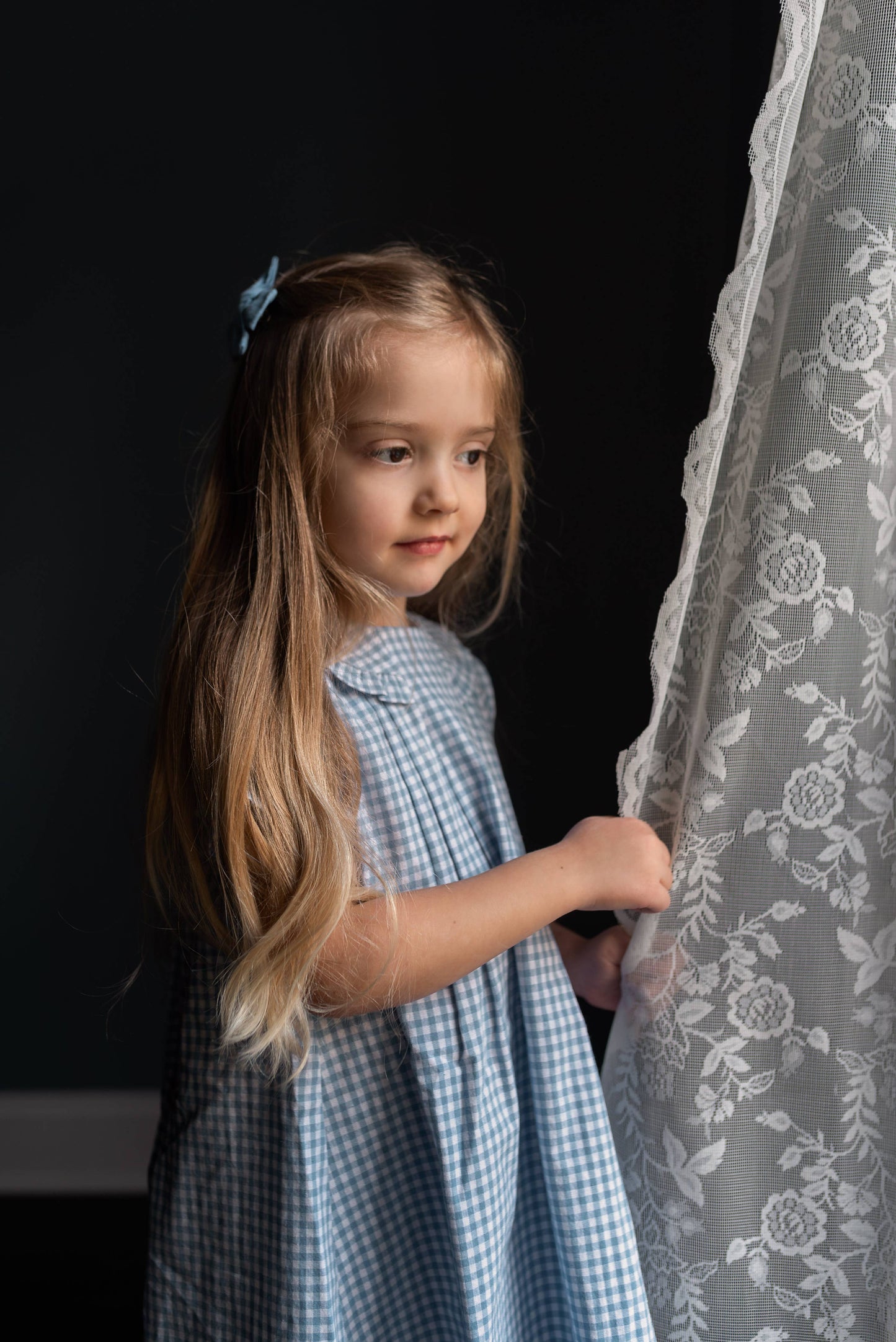 Light Blue Gingham Ruffle Collar Dress