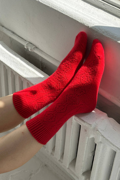 Cashmere Pointelle Socks | Red
