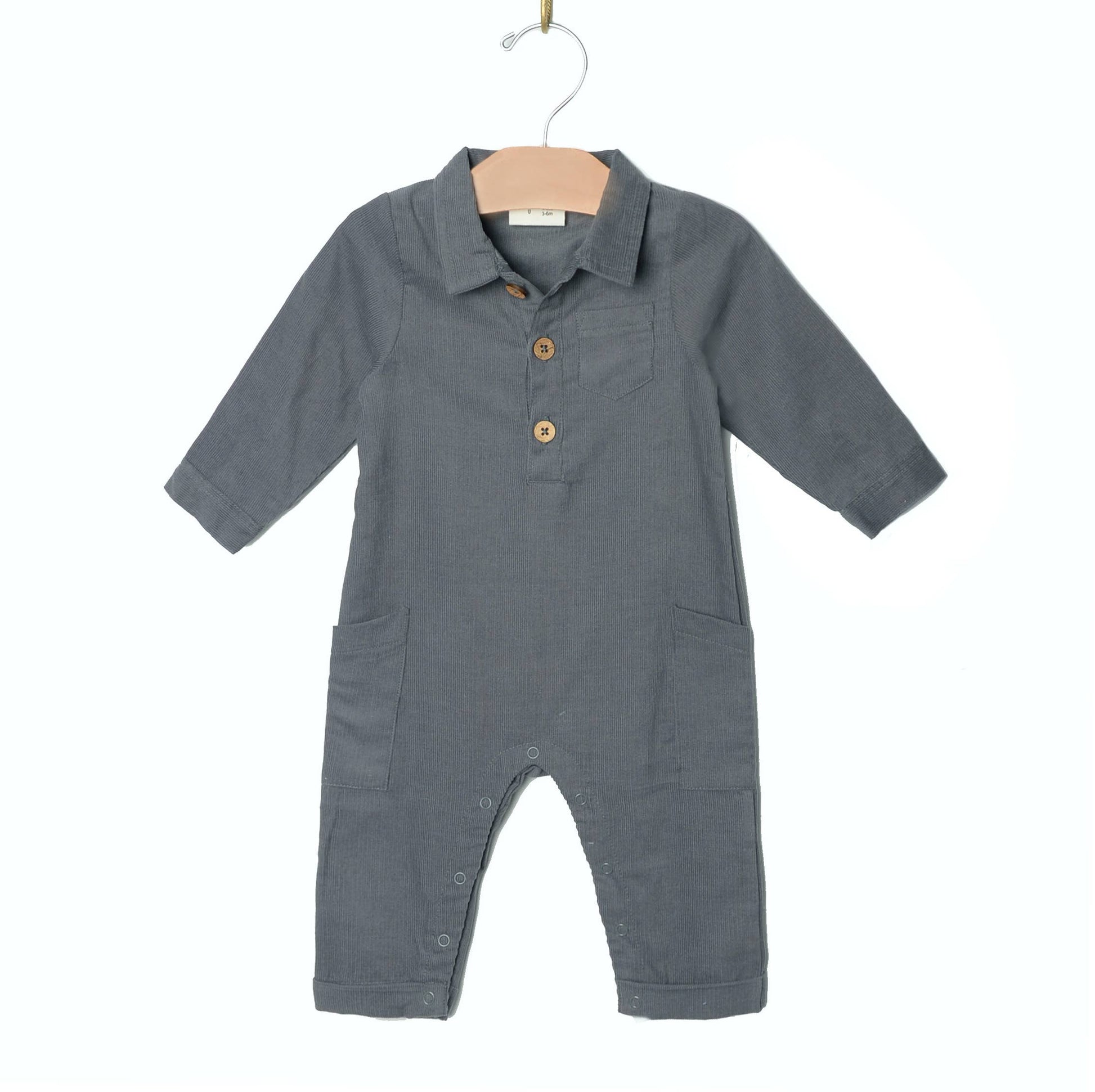 Collar Long Leg Romper- Fall Granite: 18-24M