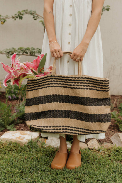 Wide Reusable Tote Bag, Breton: Double Stripe