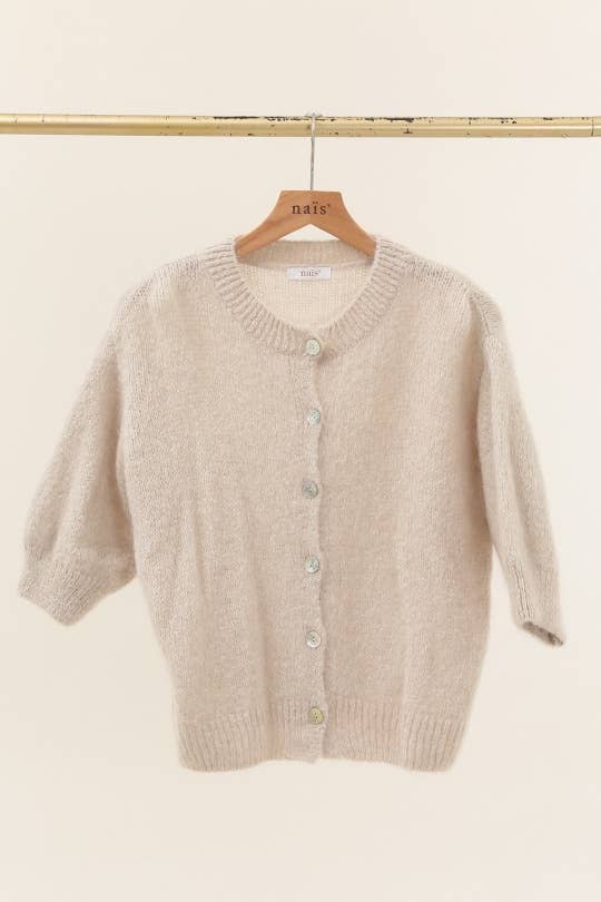 Mohair Short Sleeve Cardigan | Beige