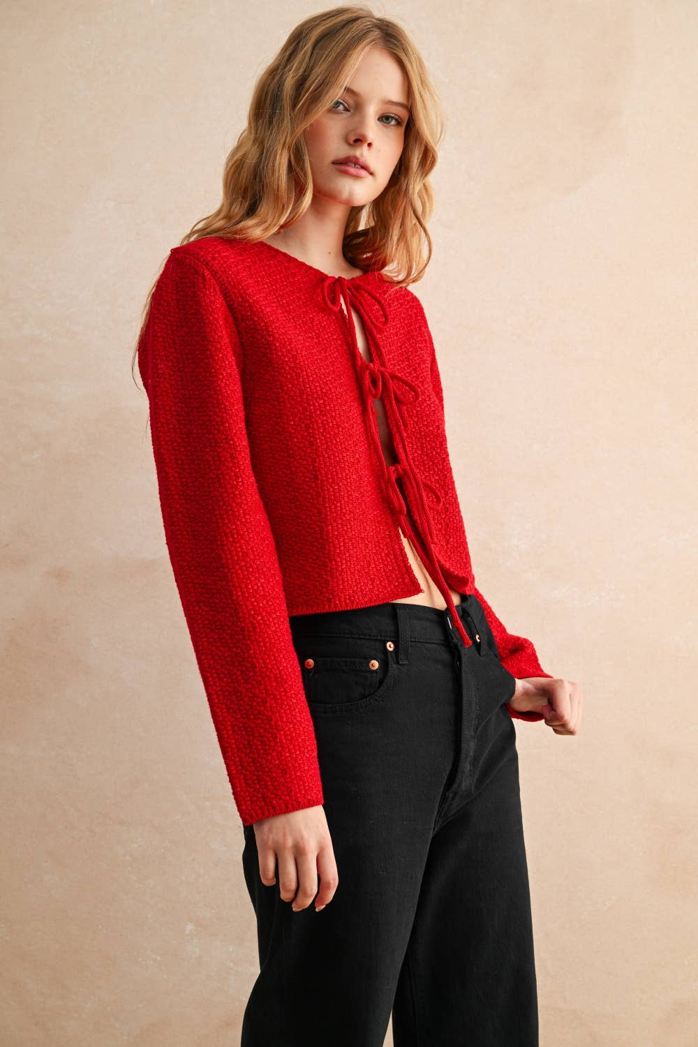 Tie Front Cardigan | Red