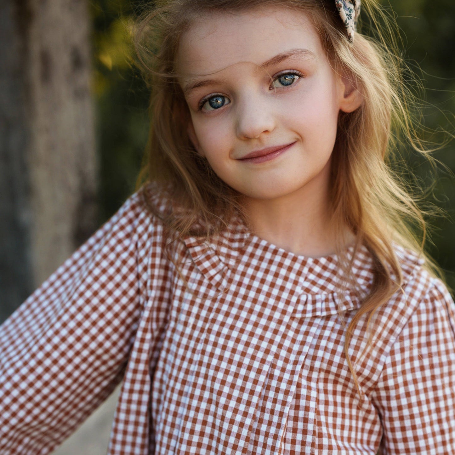 Ruffle Collar Dress | Brown Gingham