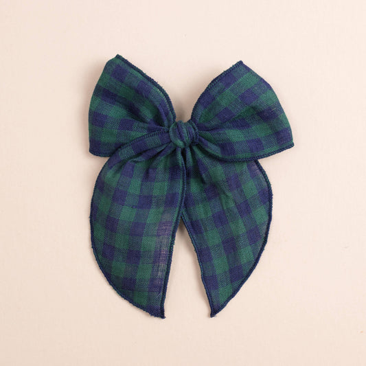 Fleur Varsity Linen Bow Clip