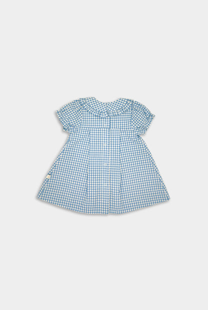 Light Blue Gingham Ruffle Collar Dress