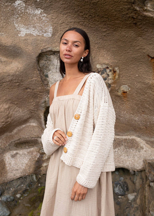 Nora Crochet Cardigan: White