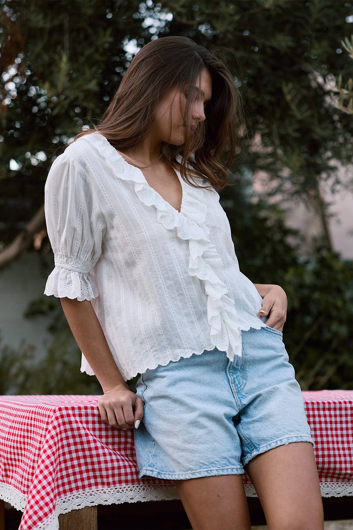V-Neck Ruffle Blouse - RT1017: Black / S-M-L (3-2-1)