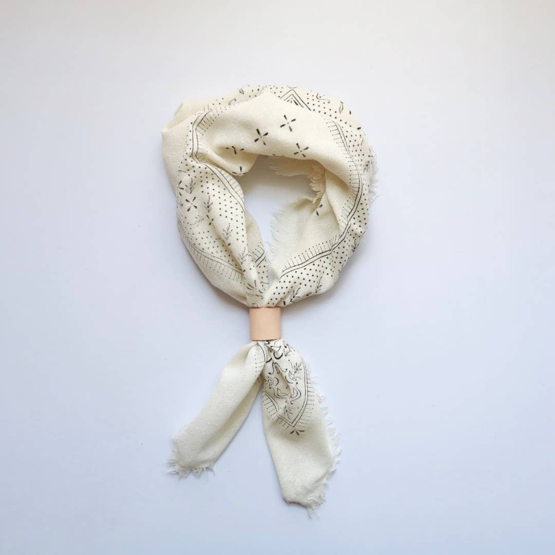 Cream Classic Print Naturally Dyed Bandana | (black ink)