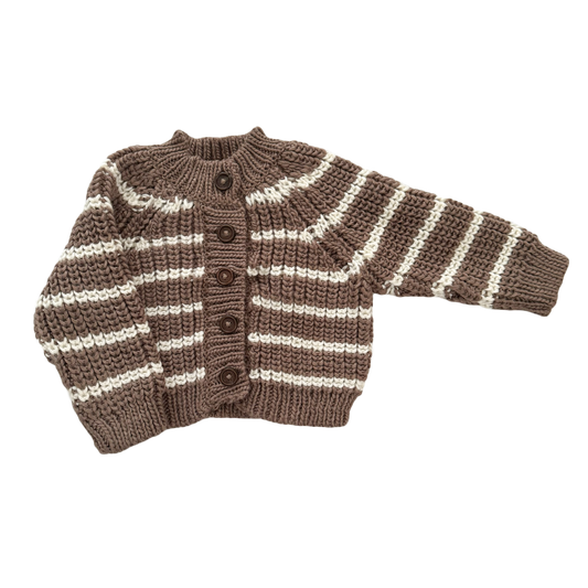 Rib Knit Stripe Cardigan, Tan | Baby & Kid Sweater: XS; 6-12M