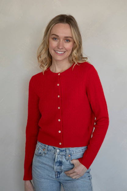 Cable Knit Cardigan | Red