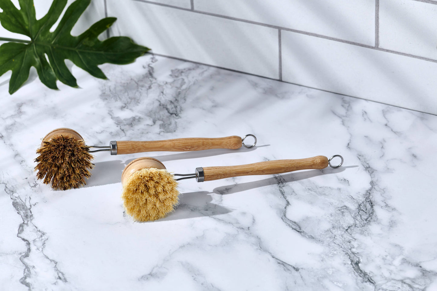 Long Handle Wood & Metal Dish Brush (Plastic Free): Mixed Pack of Softer & Firmer Bristles