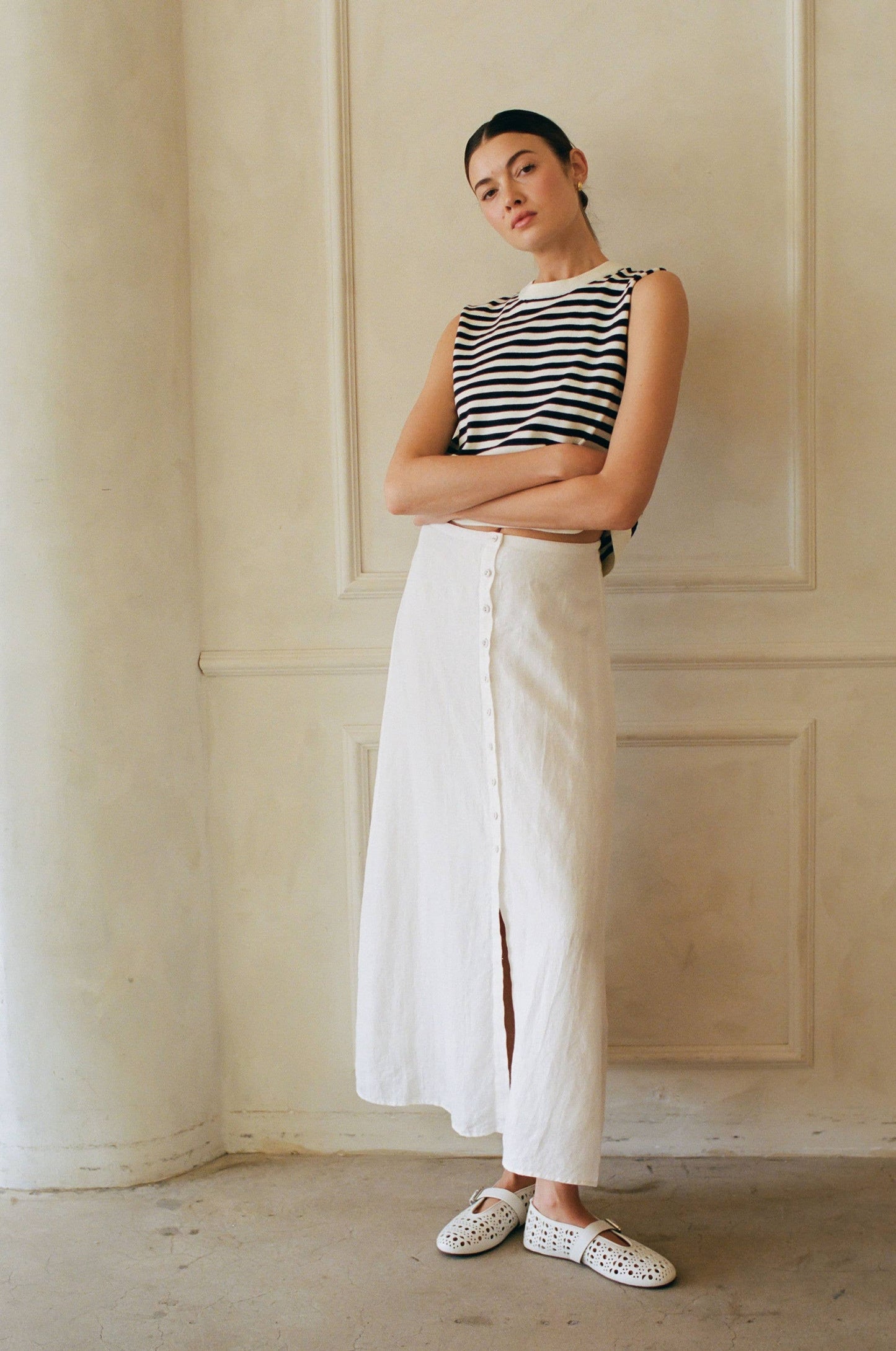 Abigail  Linen Button Down Midi Skirt