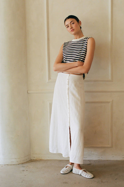 Abigail  Linen Button Down Midi Skirt