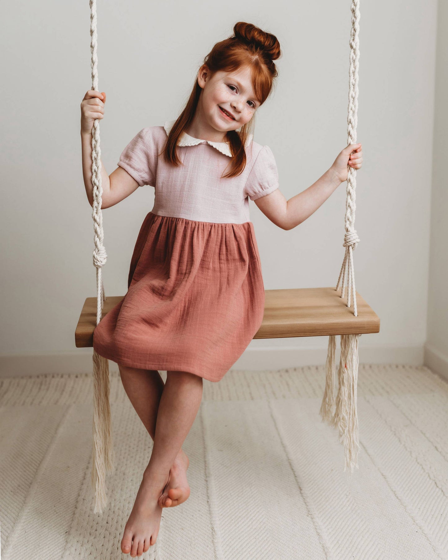 Colorblock Collar Dress- Soft Rose: 8Y