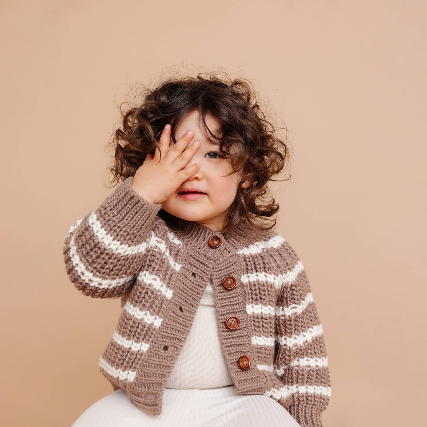 Rib Knit Stripe Cardigan, Tan | Baby & Kid Sweater: XS; 6-12M