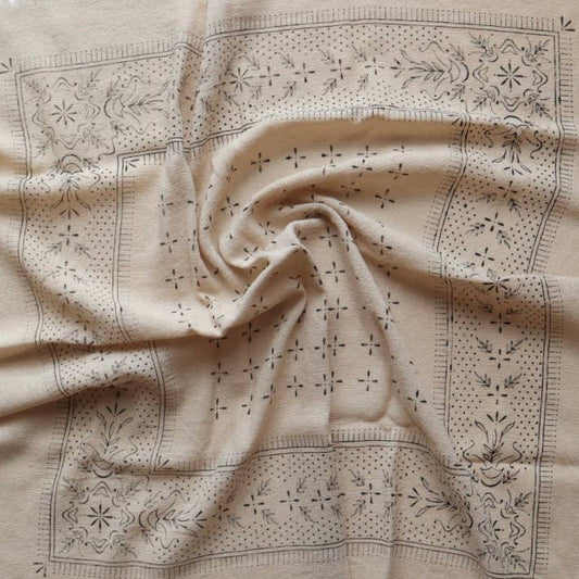 Oatmeal Classic Print Naturally Raw Silk Bandana | (black ink)