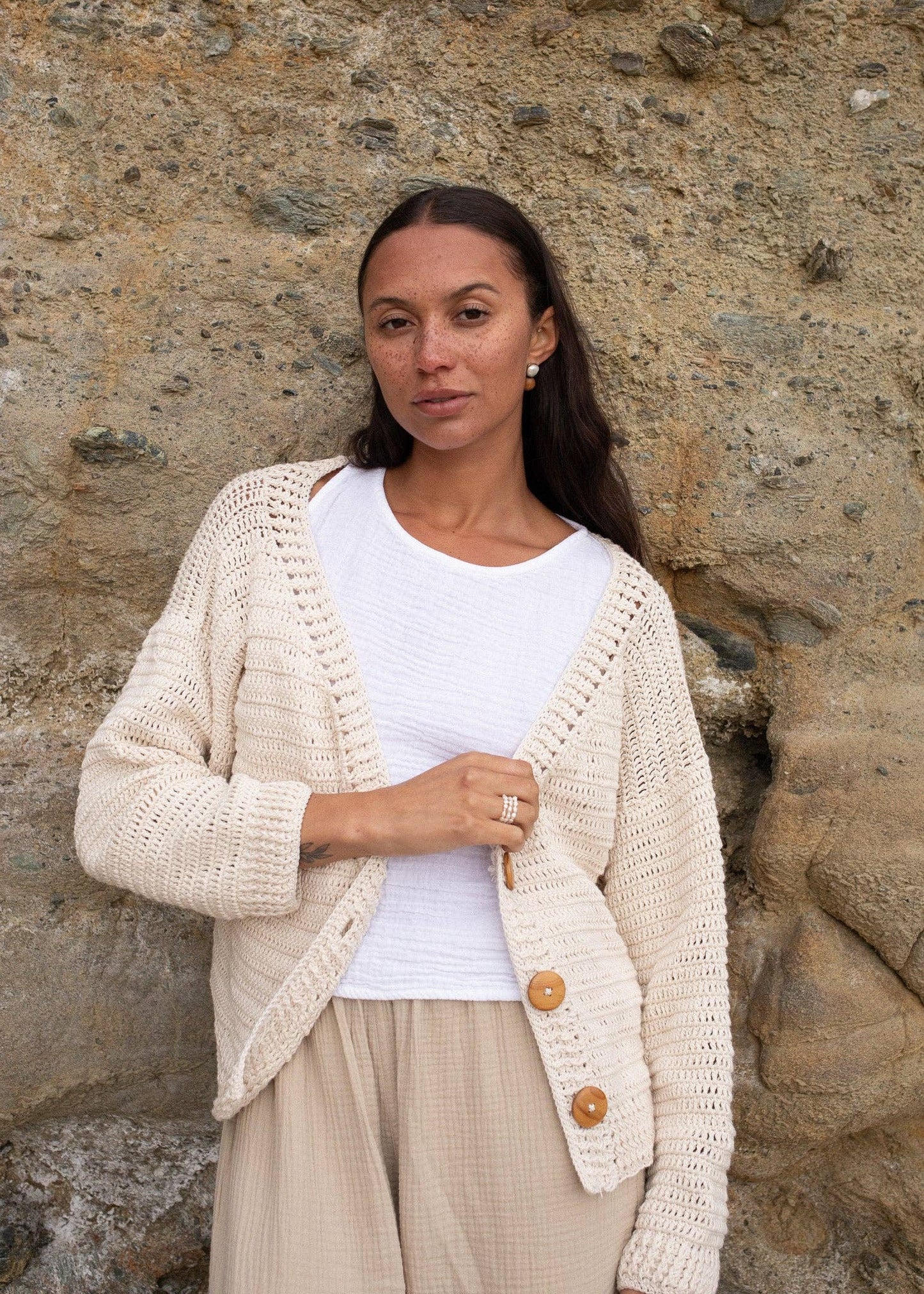 Nora Crochet Cardigan: White