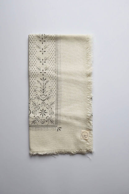 Cream Classic Print Naturally Dyed Bandana | (black ink)