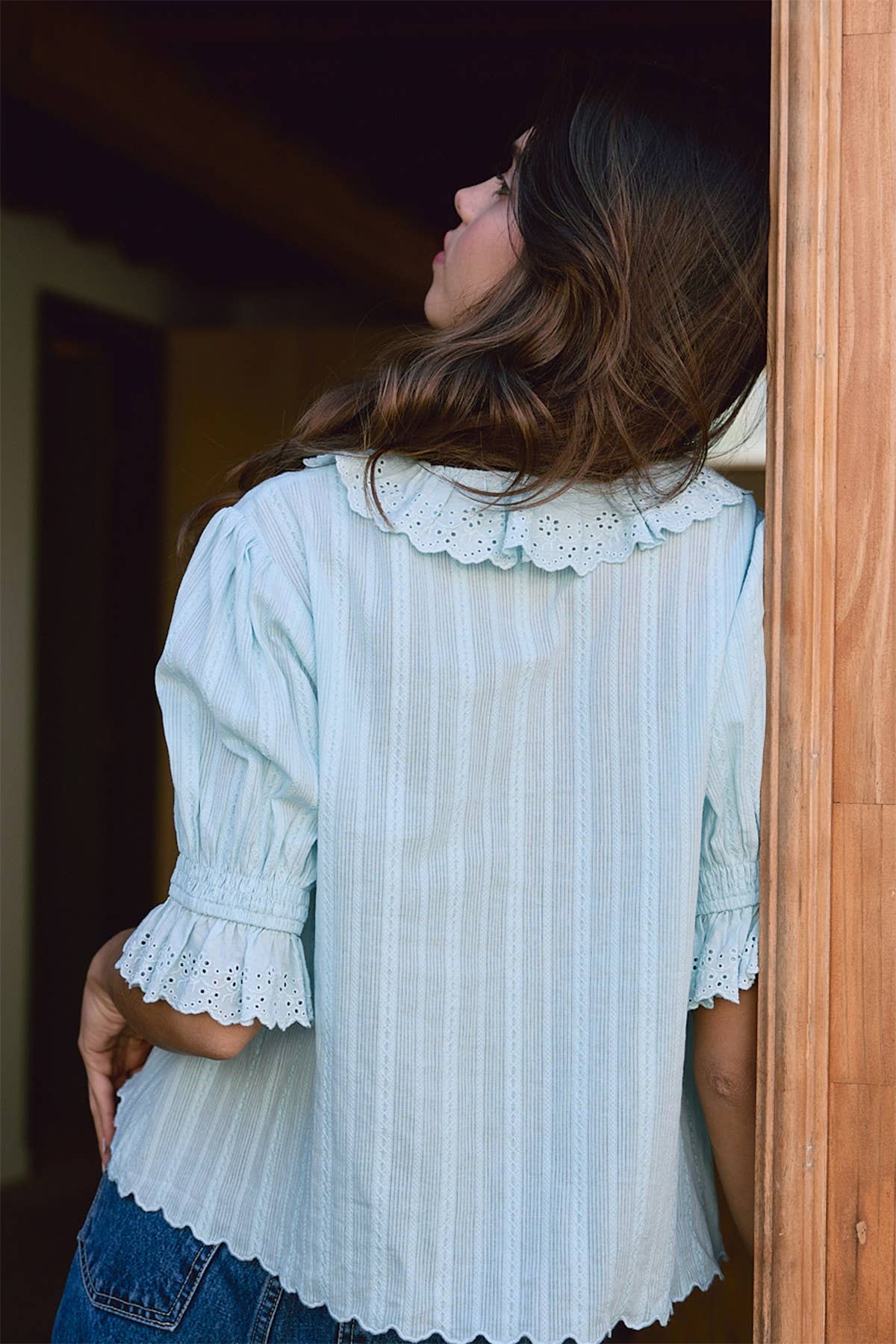V-Neck Ruffle Blouse - RT1017: Black / S-M-L (3-2-1)