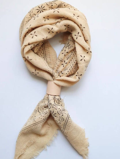 Oatmeal Classic Print Naturally Raw Silk Bandana | (black ink)
