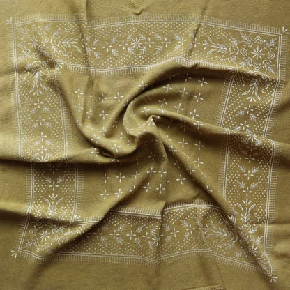 Olive Green Classic print Naturally Dyed Bandana | (White ink)