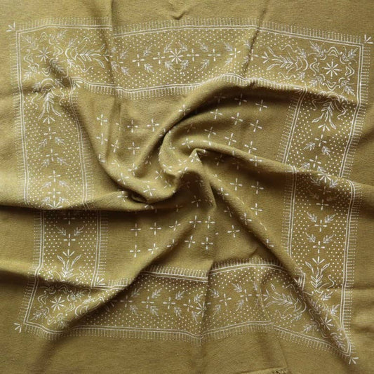 Olive Green Classic print Naturally Dyed Bandana | (White ink)