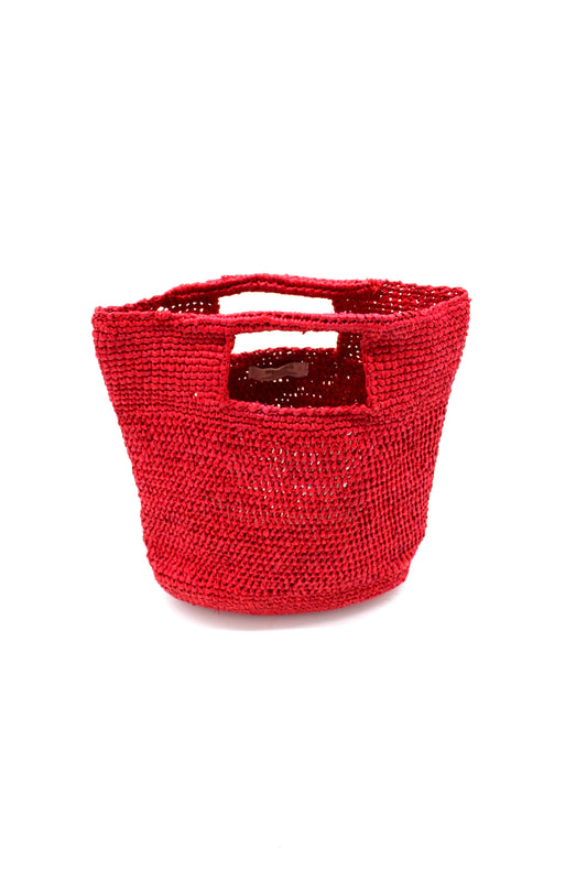 Mini Crochet Petite Straw Basket | Red