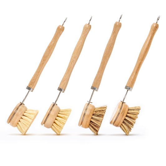 Long Handle Wood & Metal Dish Brush (Plastic Free): Mixed Pack of Softer & Firmer Bristles