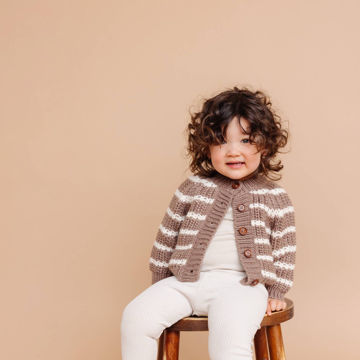 Rib Knit Stripe Cardigan, Tan | Baby & Kid Sweater: XS; 6-12M