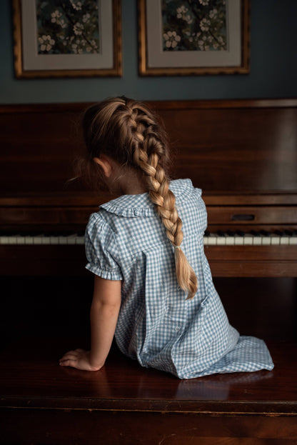 Light Blue Gingham Ruffle Collar Dress