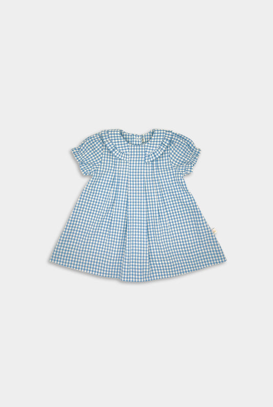 Light Blue Gingham Ruffle Collar Dress