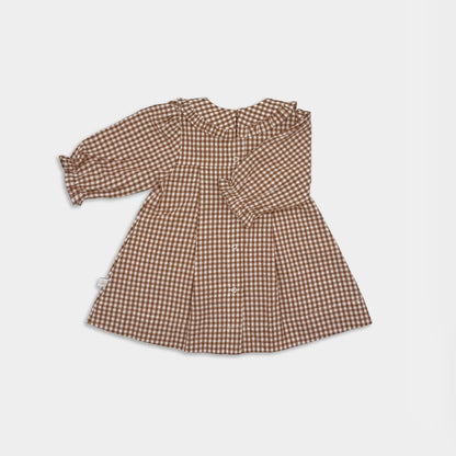 Ruffle Collar Dress | Brown Gingham