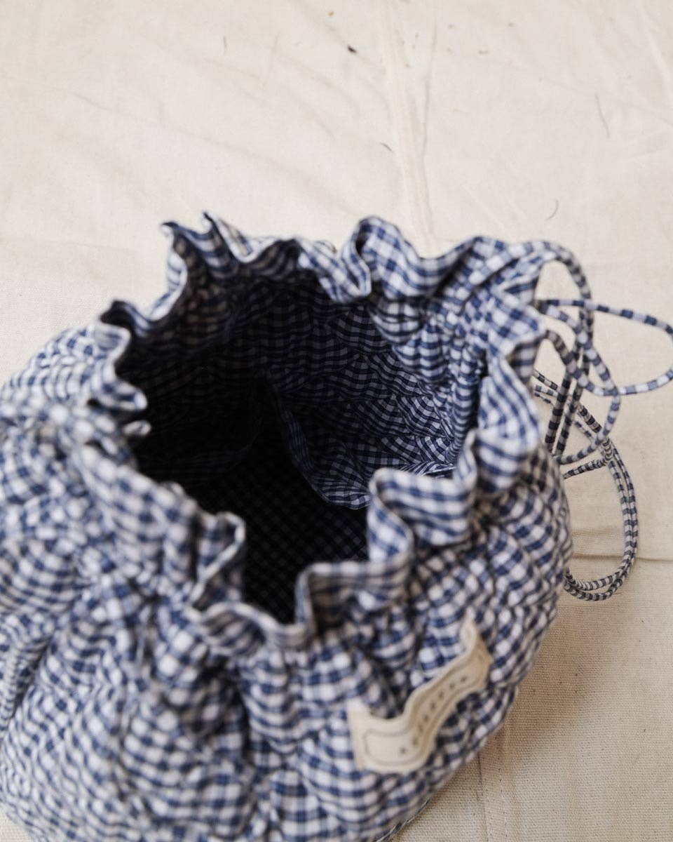 Quilted Cotton Blue Gingham Crossbody Bag - Panier Bag