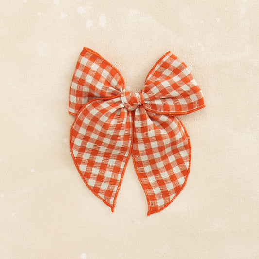 Fleur Red Linen Gingham Bow Clip