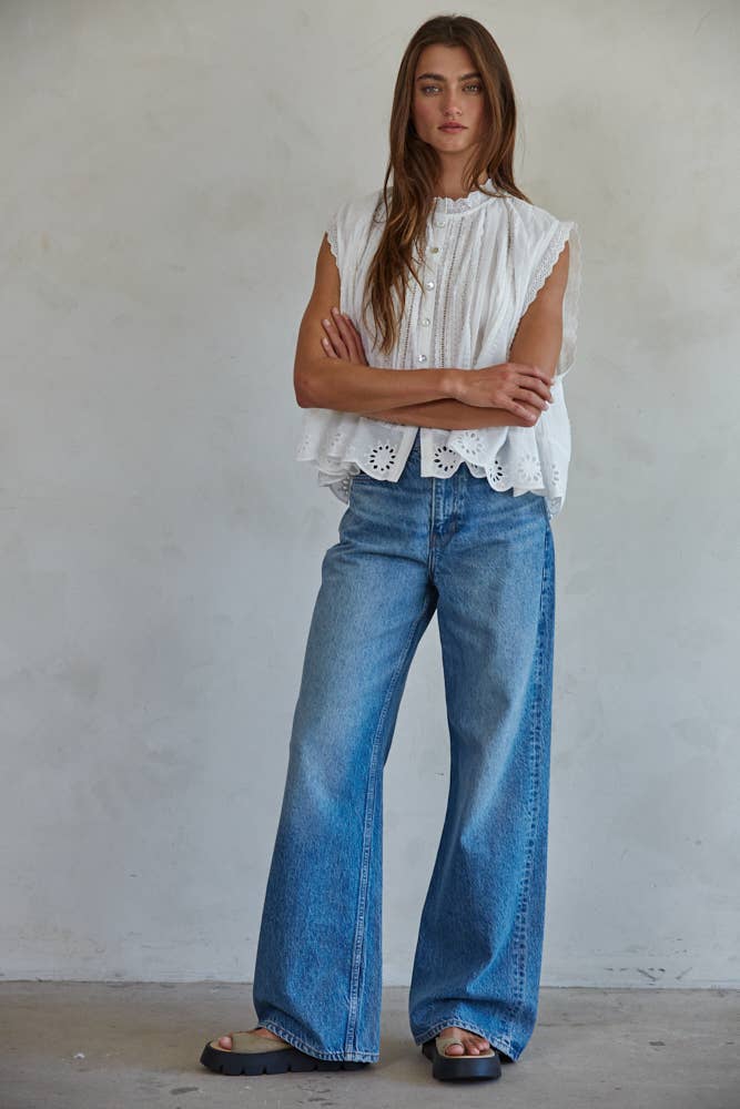 Woven Cotton Eyelet Top | White