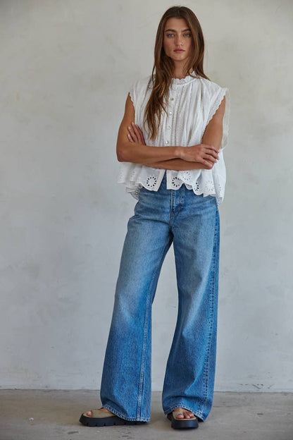 Woven Cotton Eyelet Top | White