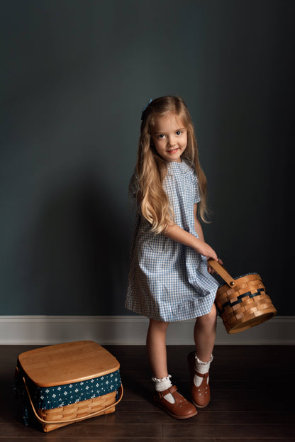 Light Blue Gingham Ruffle Collar Dress