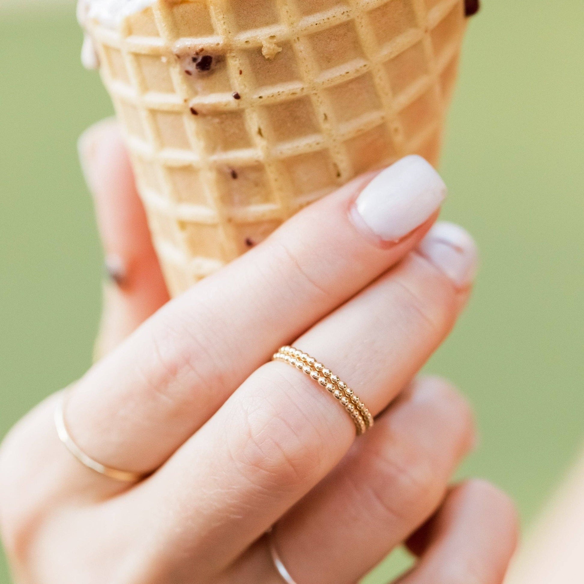 Beaded Stacking Ring - Waterproof, Hypoallergenic, Dainty: 8 / Gold