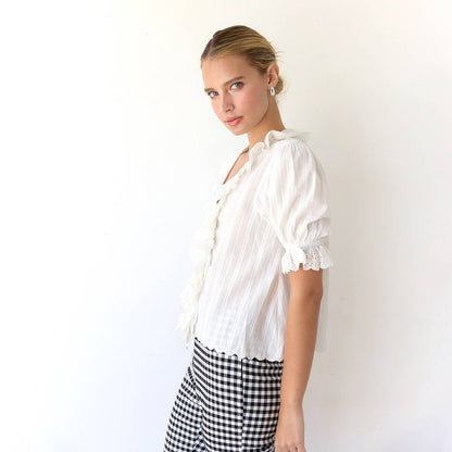 V-Neck Ruffle Blouse - RT1017: Black / S-M-L (3-2-1)