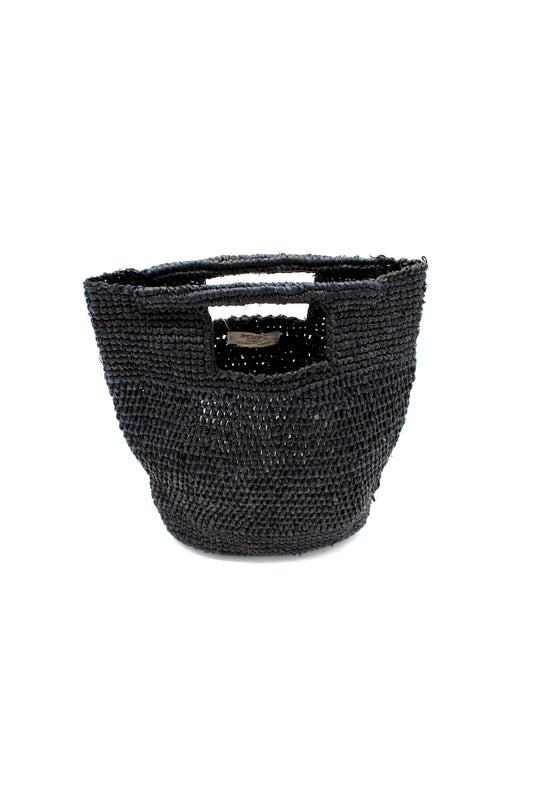 Mini Crochet Petite Straw Basket | Black