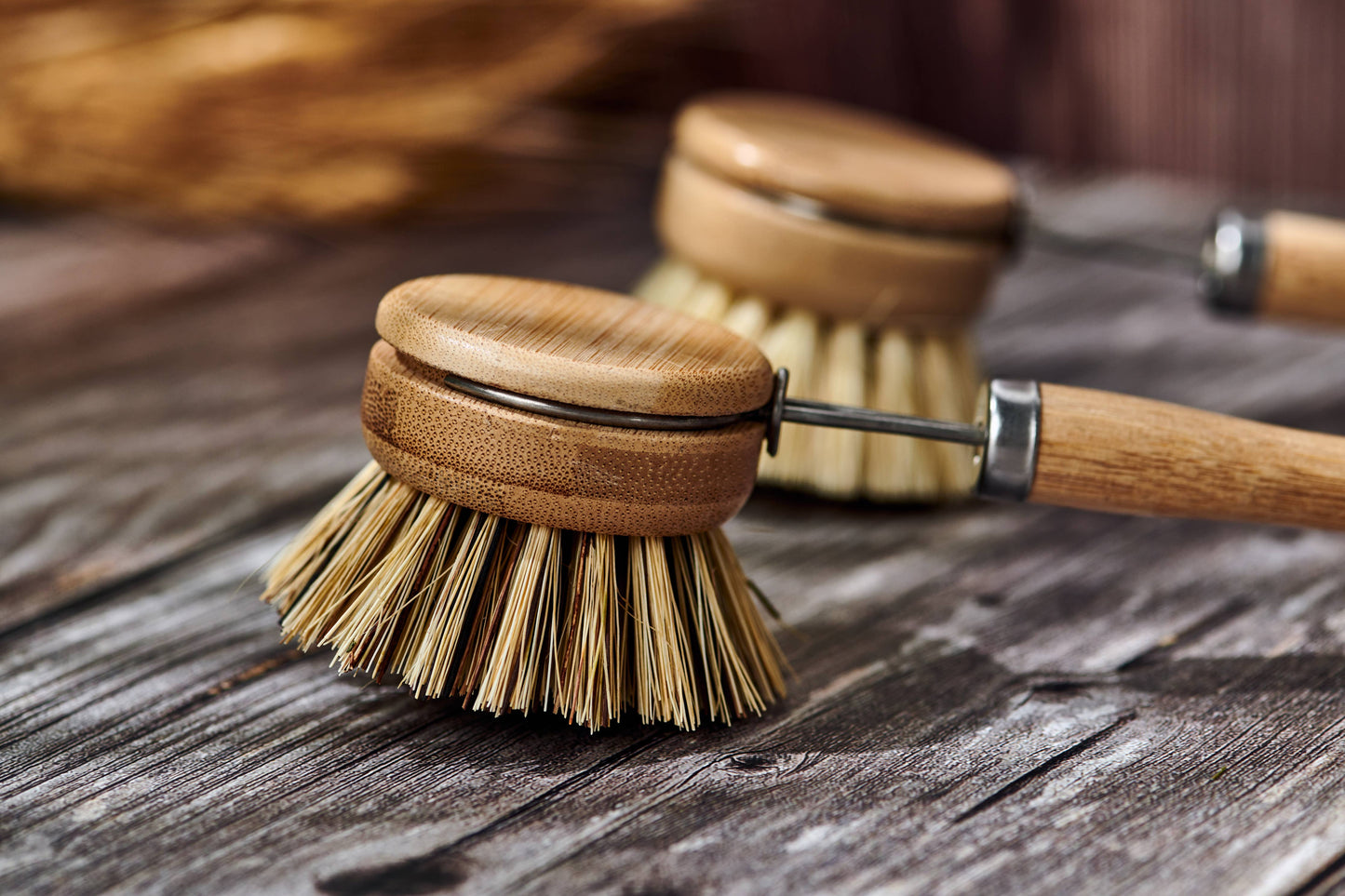 Long Handle Wood & Metal Dish Brush (Plastic Free): Mixed Pack of Softer & Firmer Bristles